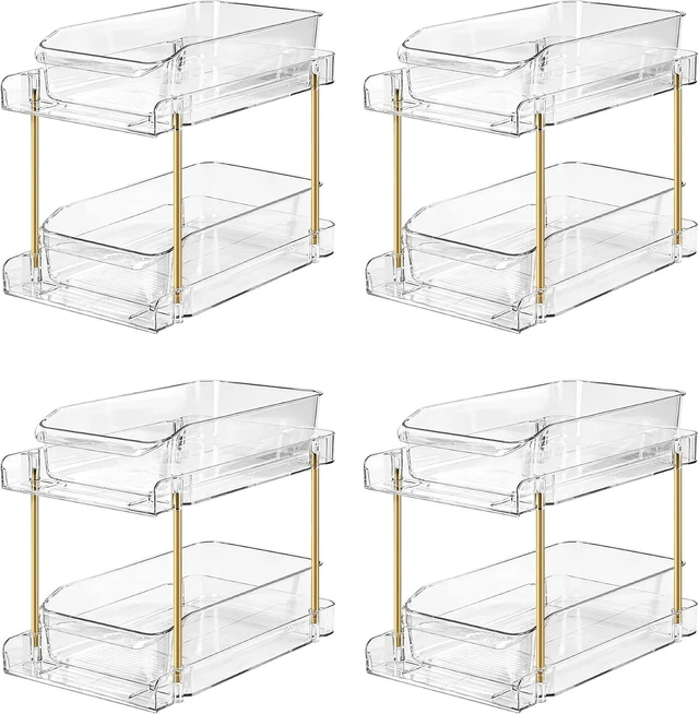 Main image of 4pack 2-Tier Organizer & Storage Unit Stackable Bathroom Cabinet Organizer Pull-Out Kitchen Pantry Organizer & Storage System Suitable for Countertops, Pantries, Kitchens, Bathrooms