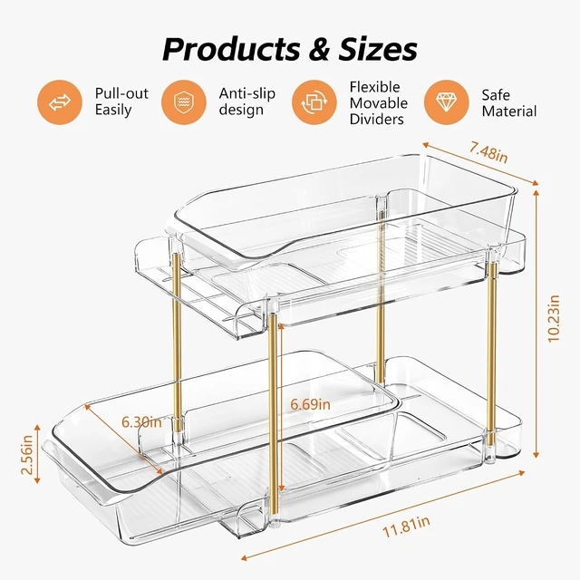 Alt view image 3 of 7 - 4pack 2-Tier Organizer & Storage Unit Stackable Bathroom Cabinet Organizer Pull-Out Kitchen Pantry Organizer & Storage System Suitable for Countertops, Pantries, Kitchens, Bathrooms