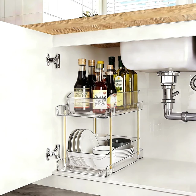 Alt view image 2 of 7 - 4pack 2-Tier Organizer & Storage Unit Stackable Bathroom Cabinet Organizer Pull-Out Kitchen Pantry Organizer & Storage System Suitable for Countertops, Pantries, Kitchens, Bathrooms