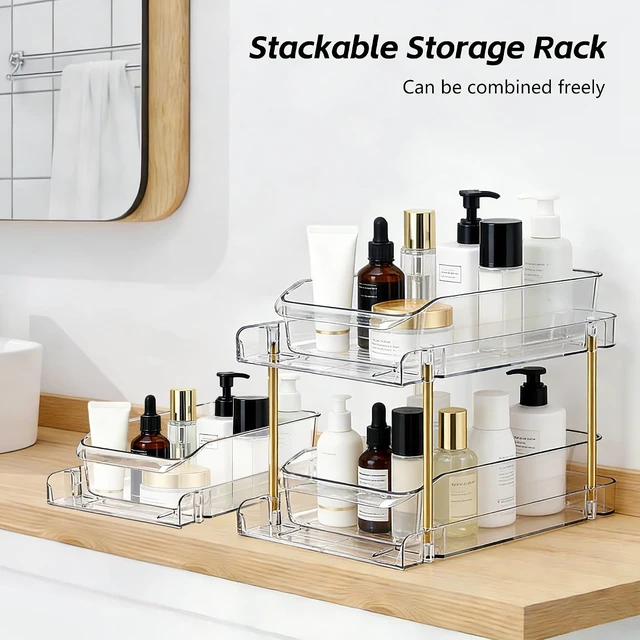 Alt view image 4 of 7 - 4pack 2-Tier Organizer & Storage Unit Stackable Bathroom Cabinet Organizer Pull-Out Kitchen Pantry Organizer & Storage System Suitable for Countertops, Pantries, Kitchens, Bathrooms