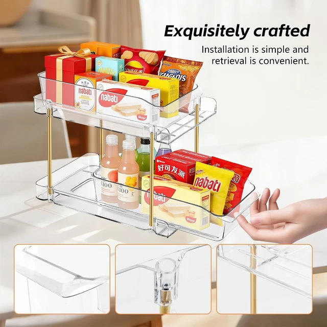 Alt view image 6 of 7 - 4pack 2-Tier Organizer & Storage Unit Stackable Bathroom Cabinet Organizer Pull-Out Kitchen Pantry Organizer & Storage System Suitable for Countertops, Pantries, Kitchens, Bathrooms