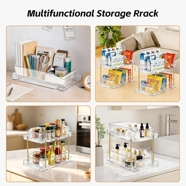 Alt view image 7 of 7 - 4pack 2-Tier Organizer & Storage Unit Stackable Bathroom Cabinet Organizer Pull-Out Kitchen Pantry Organizer & Storage System Suitable for Countertops, Pantries, Kitchens, Bathrooms