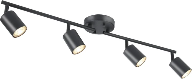 Main image of LED 4 Light Track Lighting Kit, Black 4 Way Ceiling Spot Lighting, Flexibly Rotatable Light Head for Kitchen, Living Room, Bedroom, Bulb Not Included