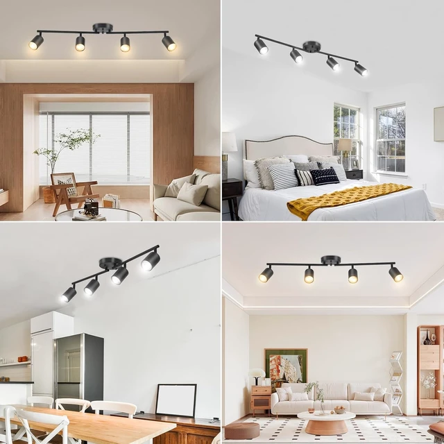 Alt view image 3 of 7 - LED 4 Light Track Lighting Kit, Black 4 Way Ceiling Spot Lighting, Flexibly Rotatable Light Head for Kitchen, Living Room, Bedroom, Bulb Not Included