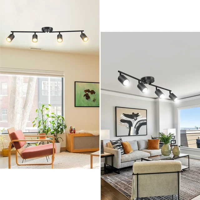 Alt view image 6 of 7 - LED 4 Light Track Lighting Kit, Black 4 Way Ceiling Spot Lighting, Flexibly Rotatable Light Head for Kitchen, Living Room, Bedroom, Bulb Not Included
