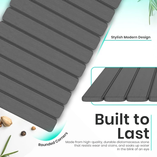 Alt view image 5 of 7 - Large Stone Dish Drying Mat For Kitchen Counter - Fast-Drying 24"(L)×16"(W) Collapsable Diatomaceous Mat With Four Matching Coasters - Versatile Stone Bath/Drying Mat for Cups, Dishes, Bottles