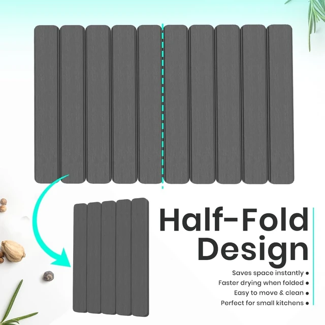 Alt view image 7 of 7 - Large Stone Dish Drying Mat For Kitchen Counter - Fast-Drying 24"(L)×16"(W) Collapsable Diatomaceous Mat With Four Matching Coasters - Versatile Stone Bath/Drying Mat for Cups, Dishes, Bottles