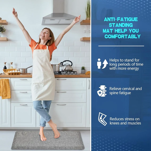 Alt view image 2 of 7 - Anti Slip 7/8 inchs Anti Fatigue Kitchen Floor Mat, Ergonomic Comfort Standing Mat, Waterproof Kitchen Runner for Home, Kitchen, Office, Laundry, Garage (Light Gray, 17.3" x 39" -0.87")