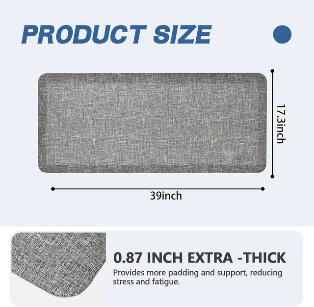 Alt view image 3 of 7 - Anti Slip 7/8 inchs Anti Fatigue Kitchen Floor Mat, Ergonomic Comfort Standing Mat, Waterproof Kitchen Runner for Home, Kitchen, Office, Laundry, Garage (Light Gray, 17.3" x 39" -0.87")