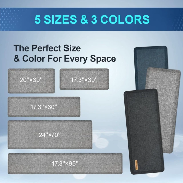 Alt view image 5 of 7 - Anti Slip 7/8 inchs Anti Fatigue Kitchen Floor Mat, Ergonomic Comfort Standing Mat, Waterproof Kitchen Runner for Home, Kitchen, Office, Laundry, Garage (Light Gray, 17.3" x 39" -0.87")