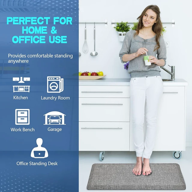 Alt view image 6 of 7 - Anti Slip 7/8 inchs Anti Fatigue Kitchen Floor Mat, Ergonomic Comfort Standing Mat, Waterproof Kitchen Runner for Home, Kitchen, Office, Laundry, Garage (Light Gray, 17.3" x 39" -0.87")
