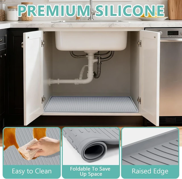 Alt view image 3 of 7 - 36" x 24" Under Sink Mat for Kitchen Under Sink Organizer Waterproof