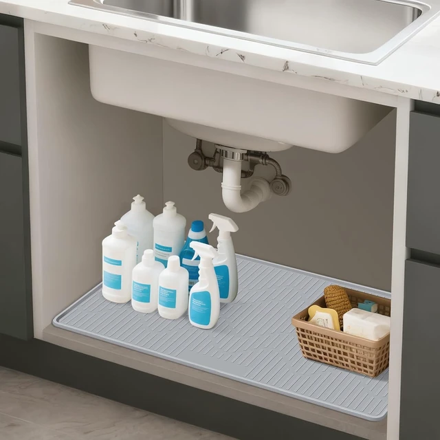 Alt view image 4 of 7 - 36" x 24" Under Sink Mat for Kitchen Under Sink Organizer Waterproof