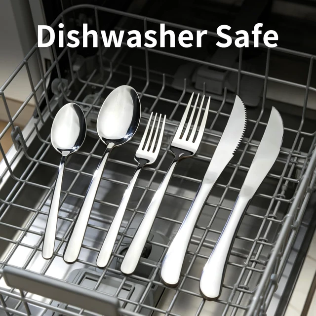Alt view image 6 of 7 - Silverware Set with Steak Knives, 24-Piece Flatware Set for 4 Cutlery Set