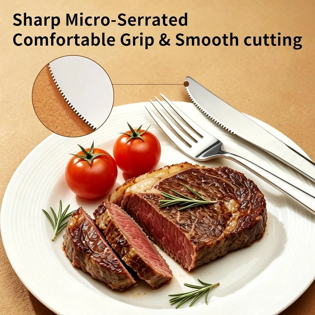 Alt view image 7 of 7 - Silverware Set with Steak Knives, 24-Piece Flatware Set for 4 Cutlery Set