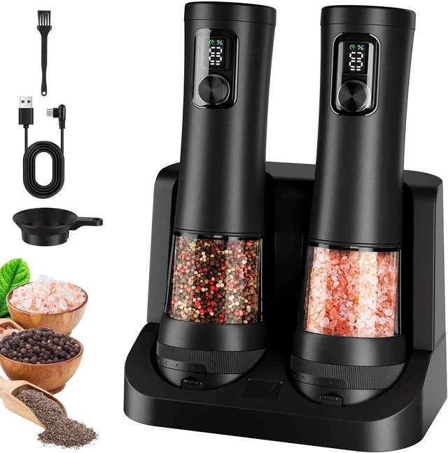 Main image of Electric Salt and Pepper Grinder Set, Automatic Refillable Salt and Pepper Shakers 2-Speed Setting with LED Light and 5 Adjustable Coarseness,Practical and Convenient Kitchen Gadgets
