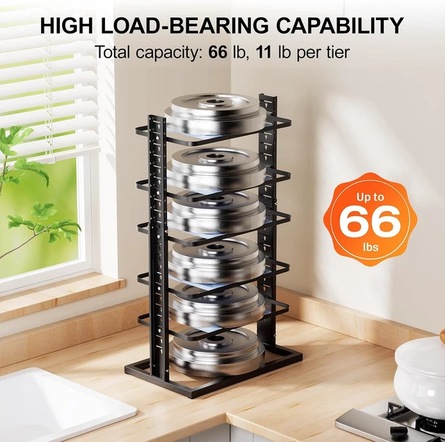 Alt view image 3 of 6 - Pots and Pans Organizer for under Cabinet, 6-Tier Heavy Duty Pan Pot Organizers inside Cabinet Adjustable 14 to 24.57", Pot Rack Kitchen Cabinet Organization and Storage Holds up to 12" Cookware