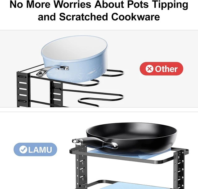 Alt view image 5 of 6 - Pots and Pans Organizer for under Cabinet, 6-Tier Heavy Duty Pan Pot Organizers inside Cabinet Adjustable 14 to 24.57", Pot Rack Kitchen Cabinet Organization and Storage Holds up to 12" Cookware