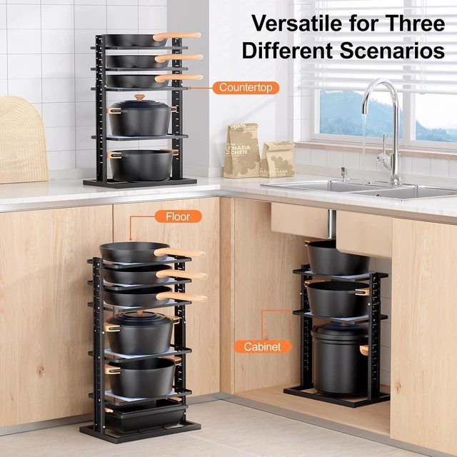 Alt view image 6 of 6 - Pots and Pans Organizer for under Cabinet, 6-Tier Heavy Duty Pan Pot Organizers inside Cabinet Adjustable 14 to 24.57", Pot Rack Kitchen Cabinet Organization and Storage Holds up to 12" Cookware