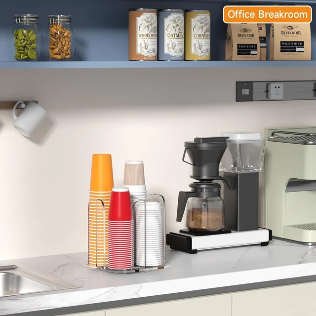 Alt view image 3 of 7 - Rotatable 4-Compartment Acrylic Cup Dispenser - Coffee Station Cup and Lid Carousel Countertop Plastic Cup Holder for Restaurant Breakroom Coffee Bar