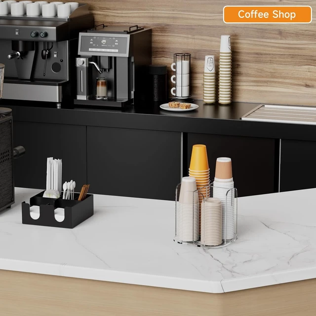 Alt view image 5 of 7 - Rotatable 4-Compartment Acrylic Cup Dispenser - Coffee Station Cup and Lid Carousel Countertop Plastic Cup Holder for Restaurant Breakroom Coffee Bar