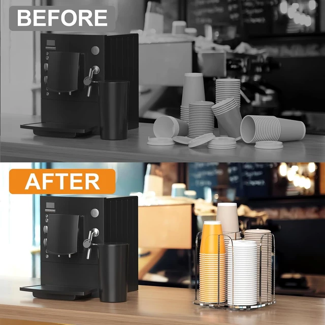 Alt view image 6 of 7 - Rotatable 4-Compartment Acrylic Cup Dispenser - Coffee Station Cup and Lid Carousel Countertop Plastic Cup Holder for Restaurant Breakroom Coffee Bar