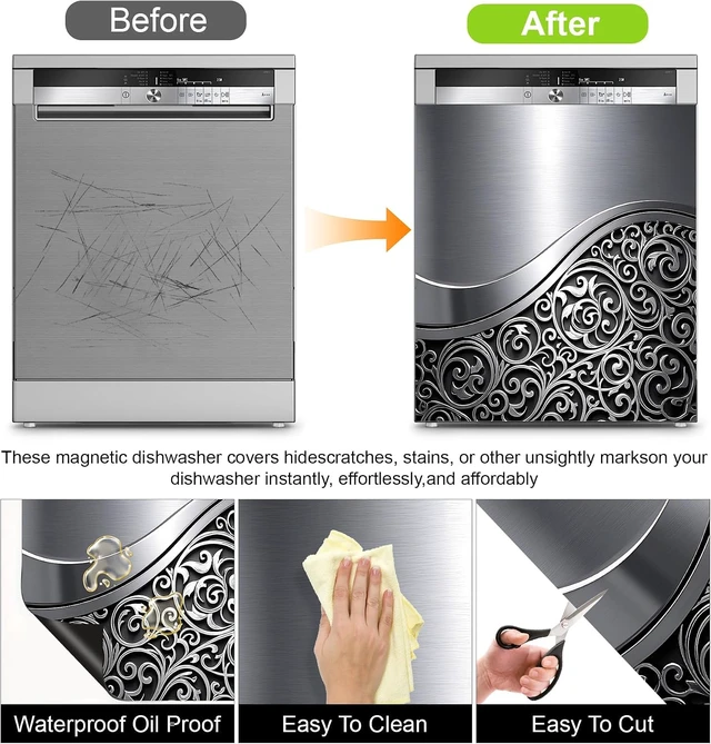 Alt view image 7 of 7 - Dishwasher Magnet Sticker Cover Panel Decal Refrigerator Magnetic Sticker Decorative for Kitchen Decoration,Fridge Door Cover,Home Appliances Decor Stickers 23.03"x25.59"