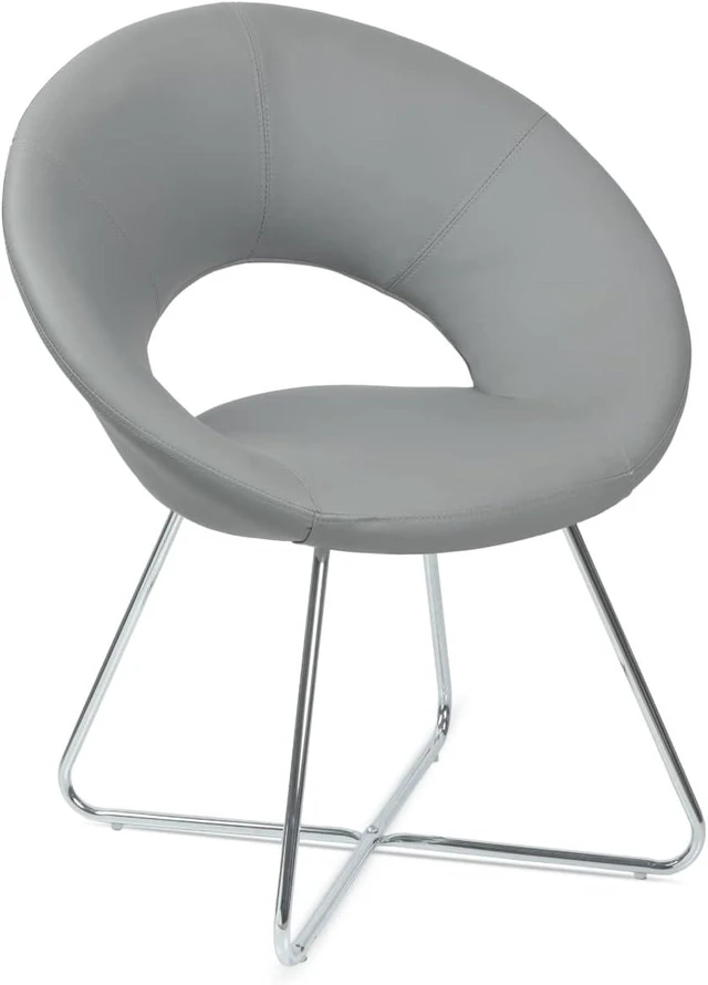 Main image of Circle Leather Accent Chair for Living Room, Kitchen, Home Office and Bedroom, Modern Dining Room Chair with Chrome Legs (Grey)