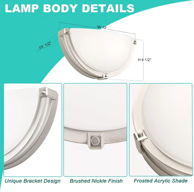 Alt view image 7 of 7 - 13 inch Dimmable LED Wall Sconce, Half Moon Wall Light Fixture, 3000K/4000K/5000K Color Temperature Adjustable, Modern Bathroom Vanity Light FixturesSuper Bright 950 Lumen (Brushed Nickel)