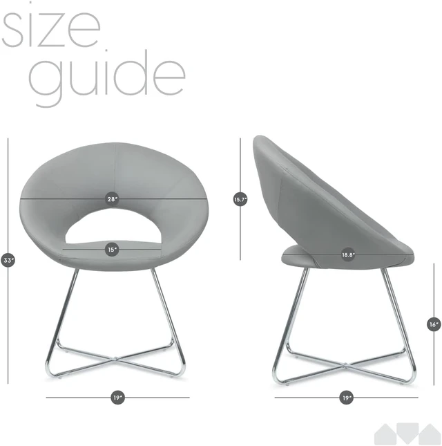 Alt view image 3 of 7 - Circle Leather Accent Chair for Living Room, Kitchen, Home Office and Bedroom, Modern Dining Room Chair with Chrome Legs (Grey)