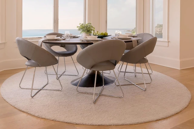 Alt view image 6 of 7 - Circle Leather Accent Chair for Living Room, Kitchen, Home Office and Bedroom, Modern Dining Room Chair with Chrome Legs (Grey)