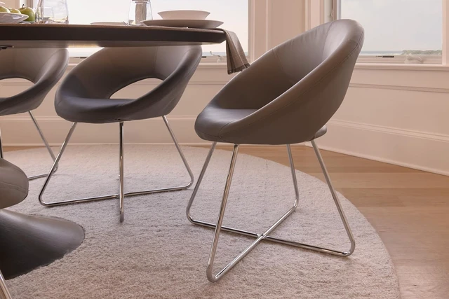 Alt view image 7 of 7 - Circle Leather Accent Chair for Living Room, Kitchen, Home Office and Bedroom, Modern Dining Room Chair with Chrome Legs (Grey)
