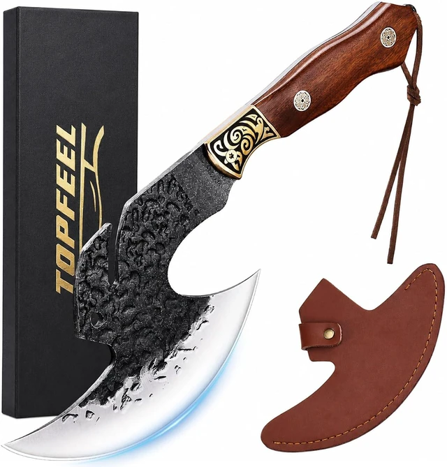 Main image of Hand Forged Meat Cleaver,6.2" Viking Knife with Sheath gift for men