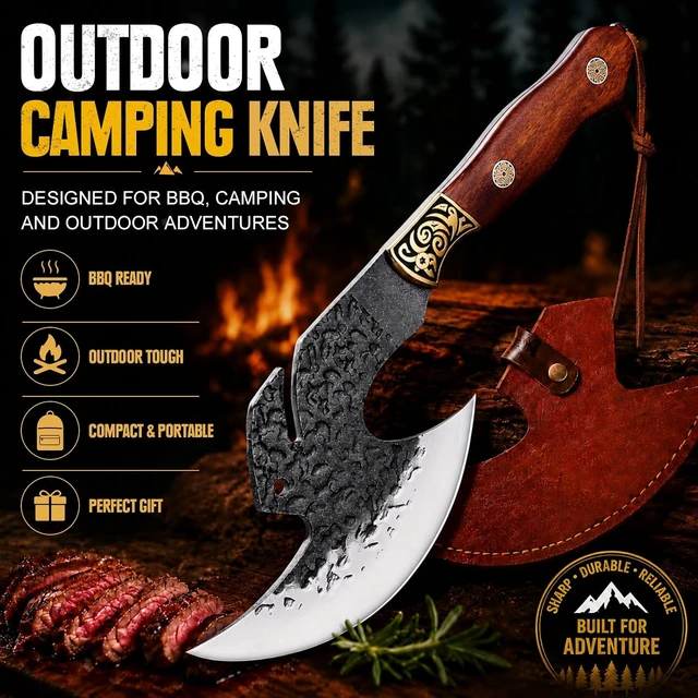 Alt view image 3 of 7 - Hand Forged Meat Cleaver,6.2" Viking Knife with Sheath gift for men