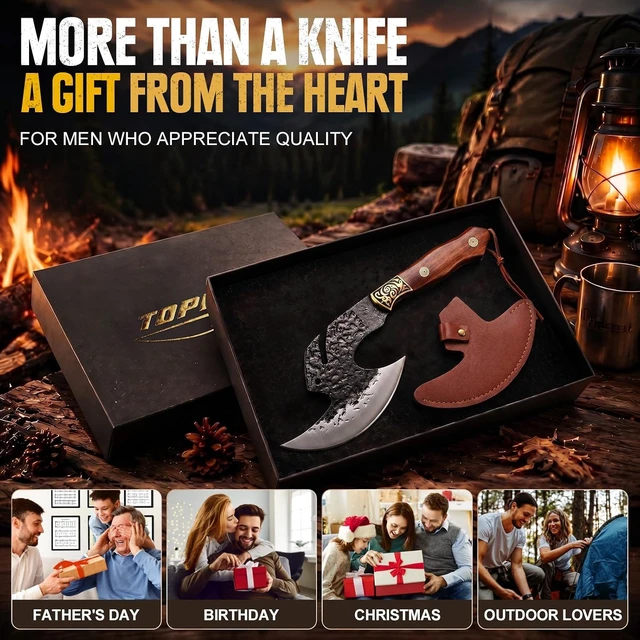 Alt view image 5 of 7 - Hand Forged Meat Cleaver,6.2" Viking Knife with Sheath gift for men