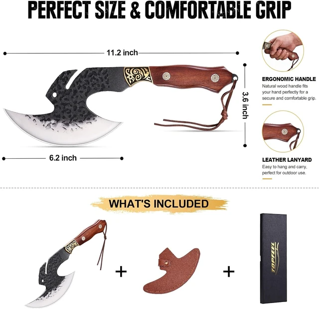 Alt view image 6 of 7 - Hand Forged Meat Cleaver,6.2" Viking Knife with Sheath gift for men