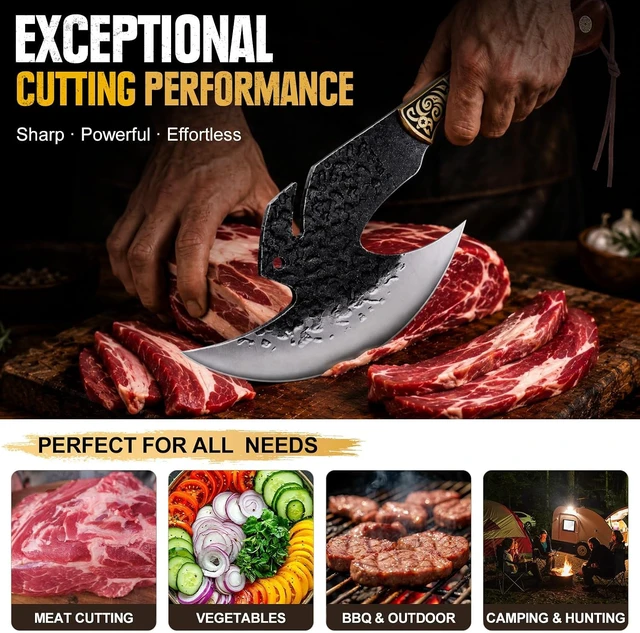 Alt view image 7 of 7 - Hand Forged Meat Cleaver,6.2" Viking Knife with Sheath gift for men