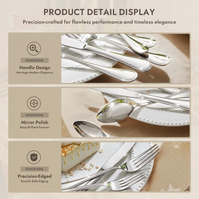 Alt view image 3 of 7 - 18/10 Stainless Steel Silverware Set for 4, 20 Piece Teardrop Flatware Set