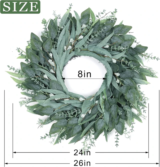 Alt view image 2 of 7 - 26" Large Artificial Eucalyptus Wreath with Seeds for Front Door(Green)