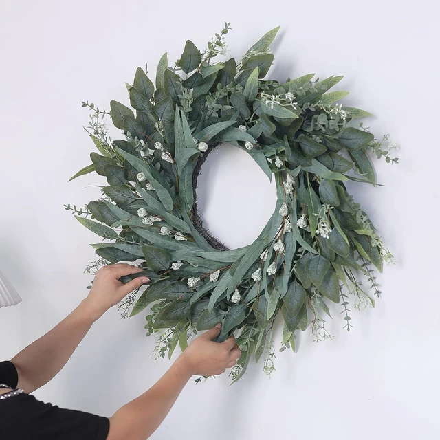 Alt view image 5 of 7 - 26" Large Artificial Eucalyptus Wreath with Seeds for Front Door(Green)