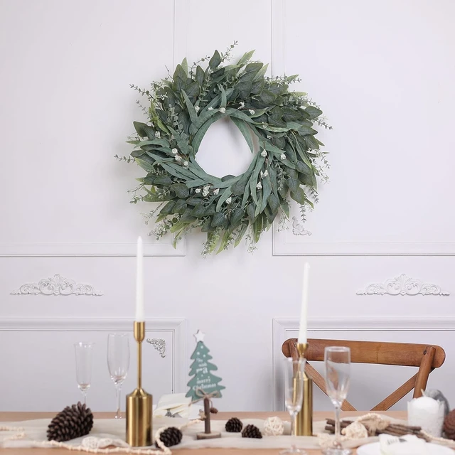 Alt view image 6 of 7 - 26" Large Artificial Eucalyptus Wreath with Seeds for Front Door(Green)