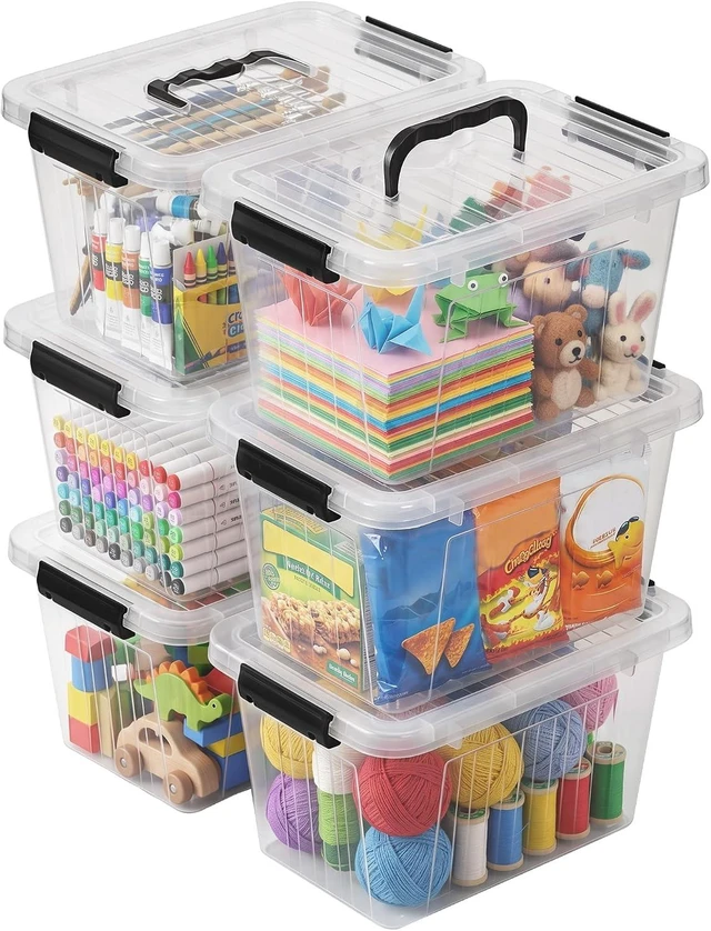 Main image of 7 Qt Clear Plastic Storage Bins with Lids and Handle Small 6 Pack