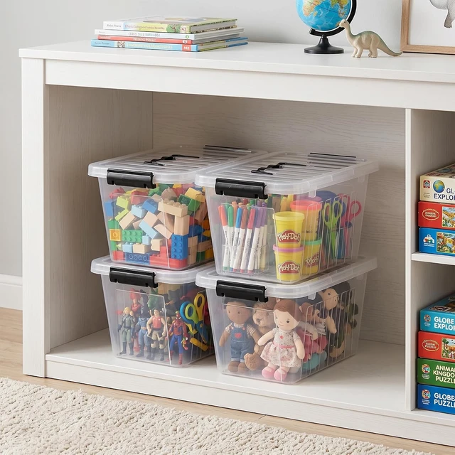 Alt view image 4 of 7 - 7 Qt Clear Plastic Storage Bins with Lids and Handle Small 6 Pack