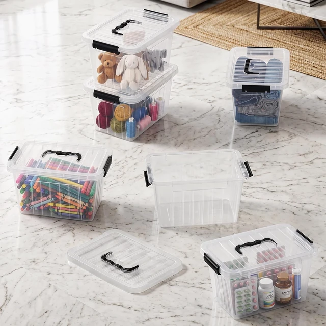 Alt view image 6 of 7 - 7 Qt Clear Plastic Storage Bins with Lids and Handle Small 6 Pack