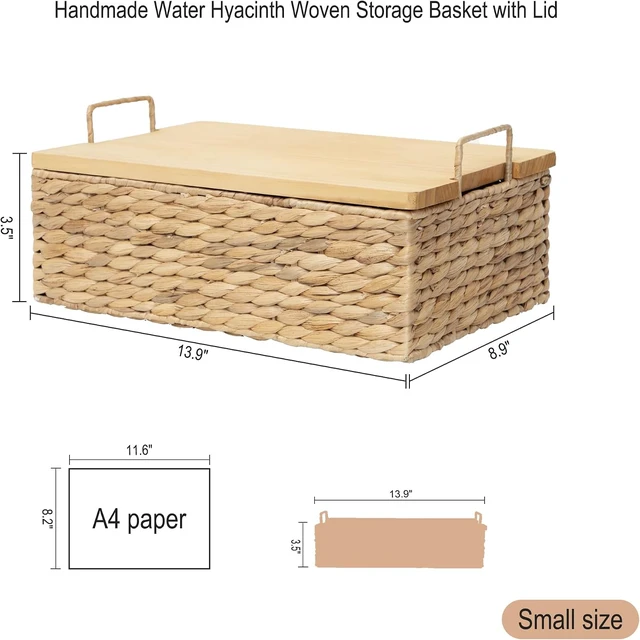 Alt view image 5 of 7 - Handmade Water Hyacinth Wicker Baskets with Wooden Lid (Small)