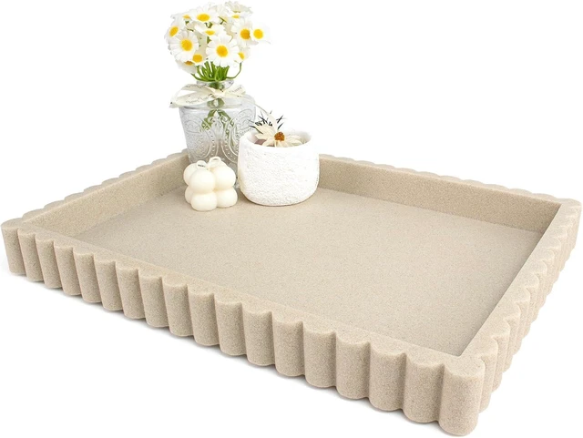 Main image of Decorative Tray for Coffee Table, Modern Tray Decor, 14" Beige Resin