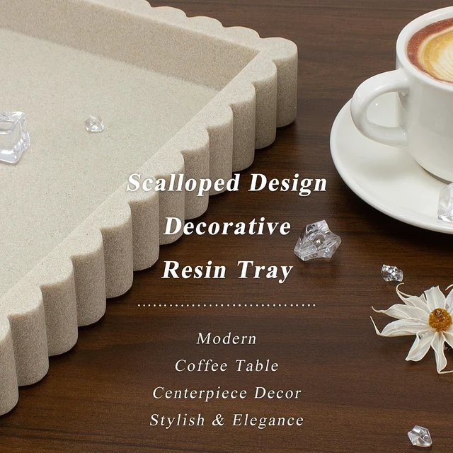 Alt view image 2 of 7 - Decorative Tray for Coffee Table, Modern Tray Decor, 14" Beige Resin