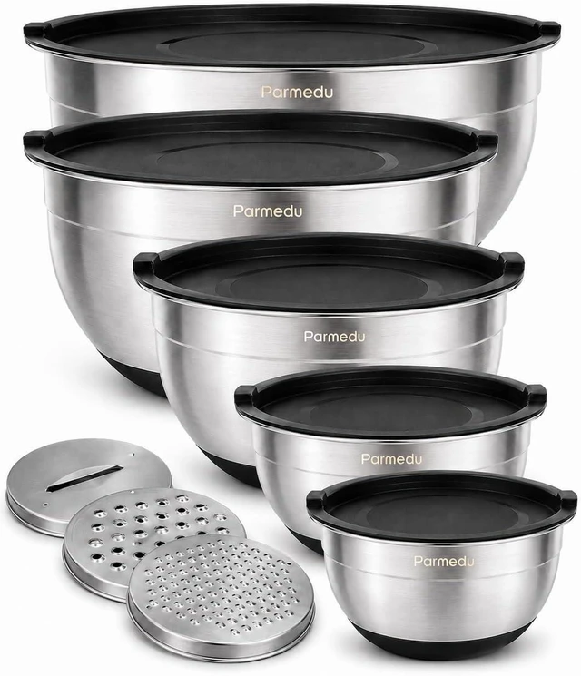 Main image of Stainless Steel Nesting Mixing Bowls with Airtight Lids Set of 5