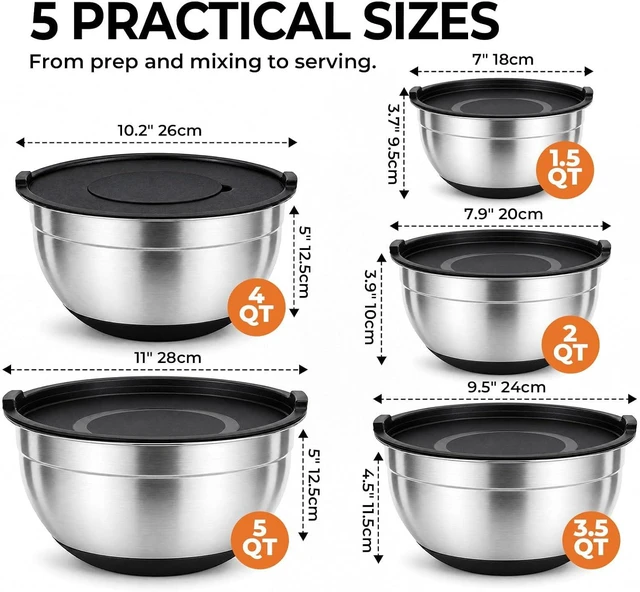 Alt view image 2 of 7 - Stainless Steel Nesting Mixing Bowls with Airtight Lids Set of 5
