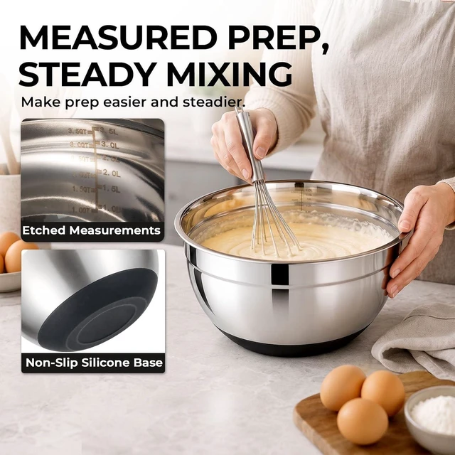 Alt view image 3 of 7 - Stainless Steel Nesting Mixing Bowls with Airtight Lids Set of 5